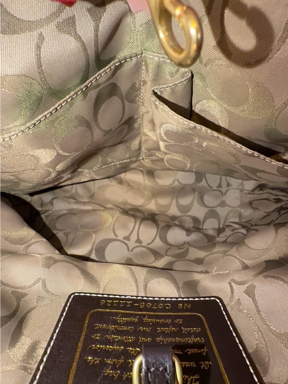 Coach Multicolor Striped Tote with Orange Charm and Gold Trim - Picture 4 of 5